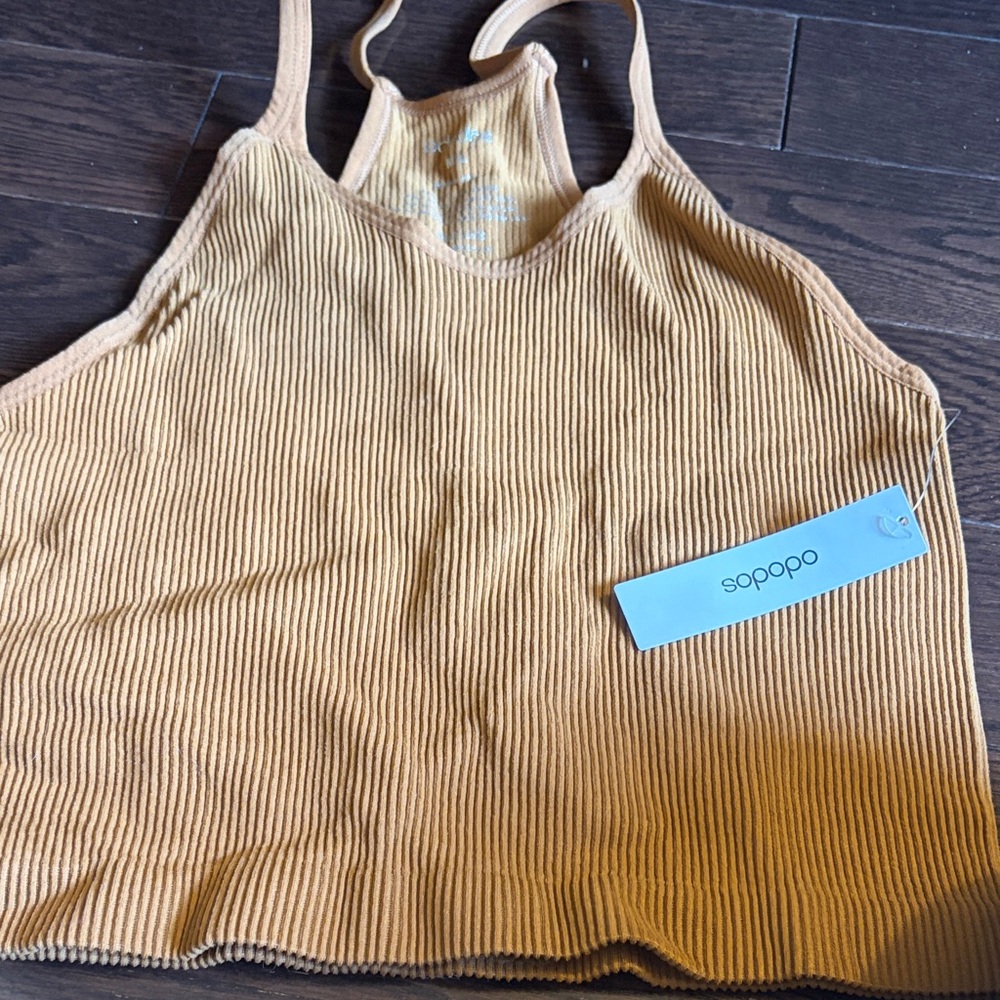 Sopopo Tan Ribbed Camisole Top
